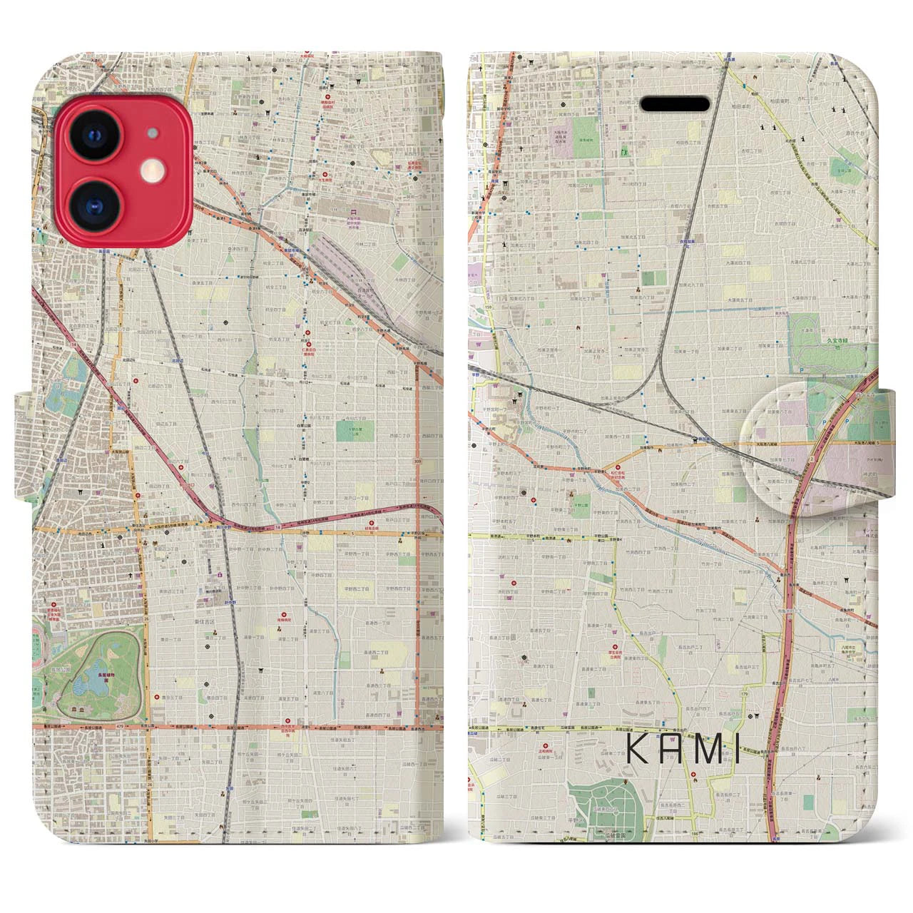【加美(大阪府)】地図柄iPhoneケース(手帳タイプ)ナチュラル・iPhone 11 用