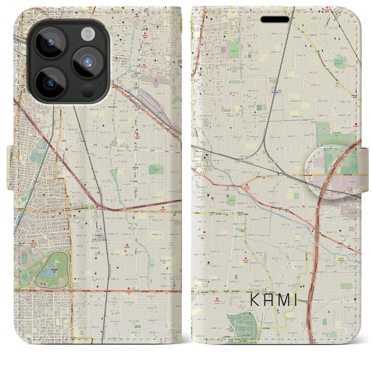 【加美(大阪府)】地図柄iPhoneケース(手帳タイプ)ナチュラル・iPhone 15 Pro Max 用