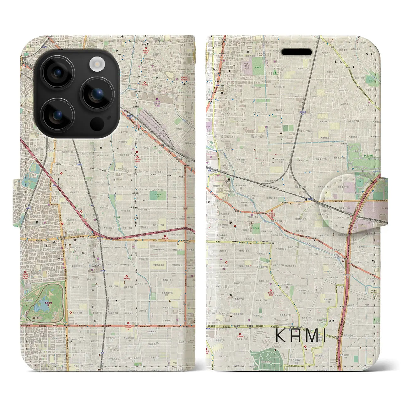 【加美(大阪府)】地図柄iPhoneケース(手帳タイプ)ナチュラル・iPhone 16 用