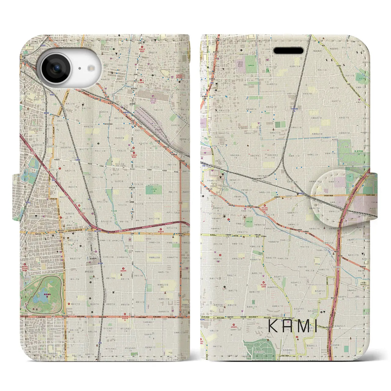 【加美(大阪府)】地図柄iPhoneケース(手帳タイプ)