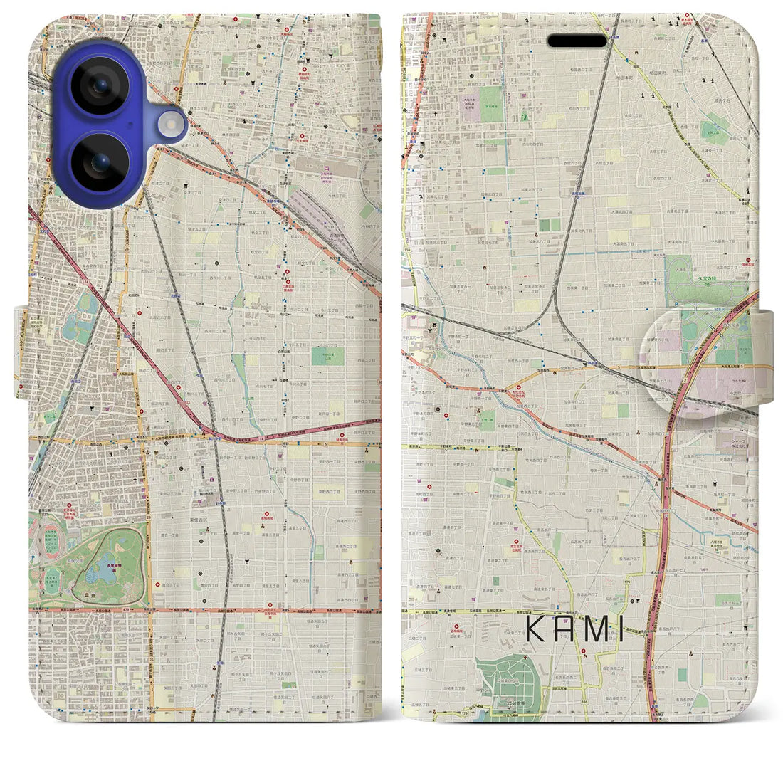【加美(大阪府)】地図柄iPhoneケース(手帳タイプ)ナチュラル・iPhone 16 Pro Max 用