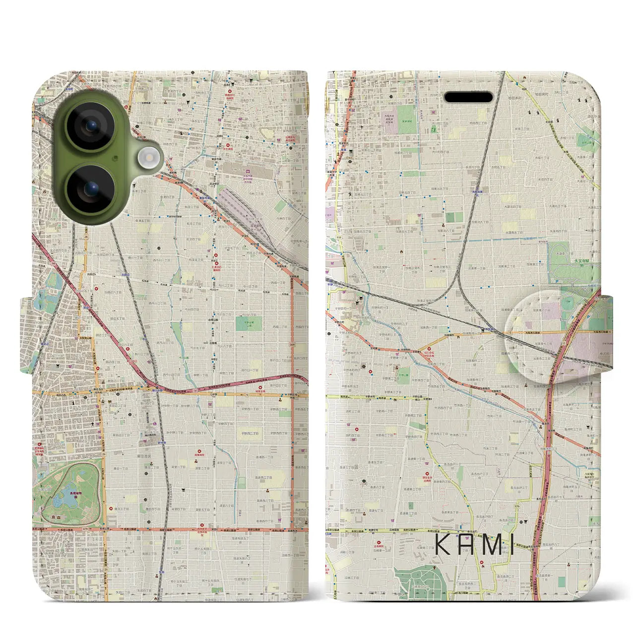 【加美(大阪府)】地図柄iPhoneケース(手帳タイプ)モノトーン・iPhone 17 Pro Max 用