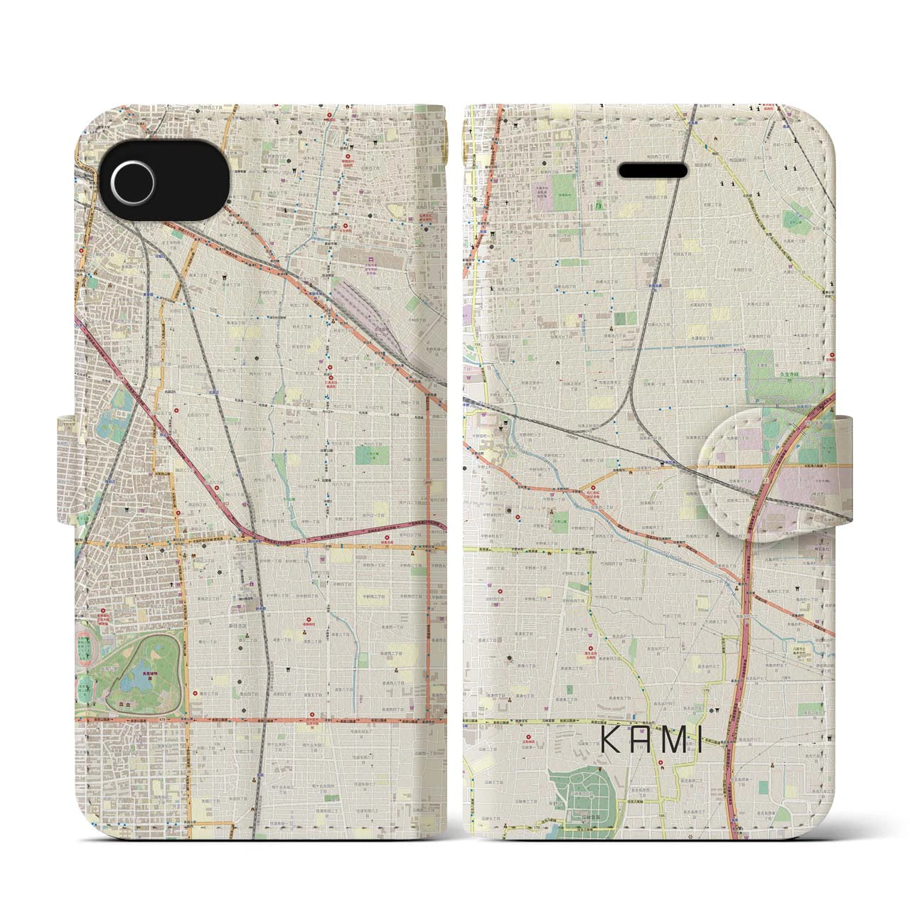 【加美(大阪府)】地図柄iPhoneケース(手帳タイプ)ナチュラル・iPhone SE(第3 / 第2世代) / 8 / 7 / 6s / 6 用