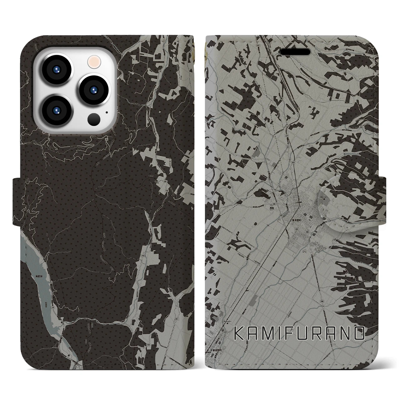 【上富良野(北海道)】地図柄iPhoneケース(手帳タイプ)