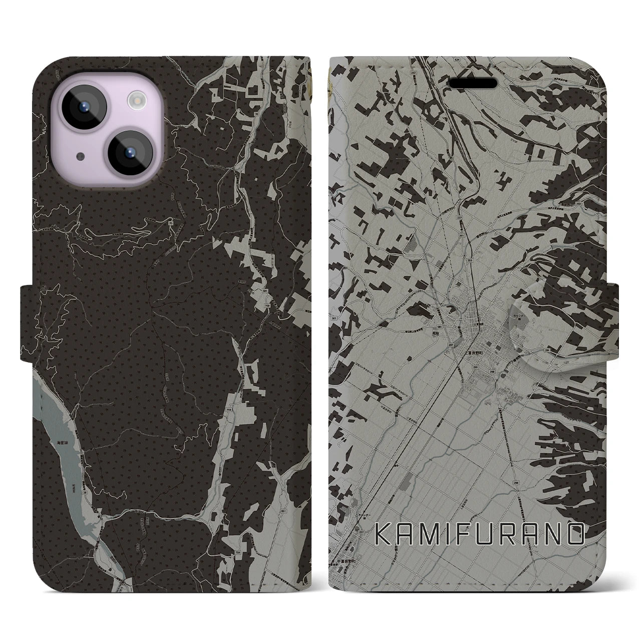 【上富良野(北海道)】地図柄iPhoneケース(手帳タイプ)