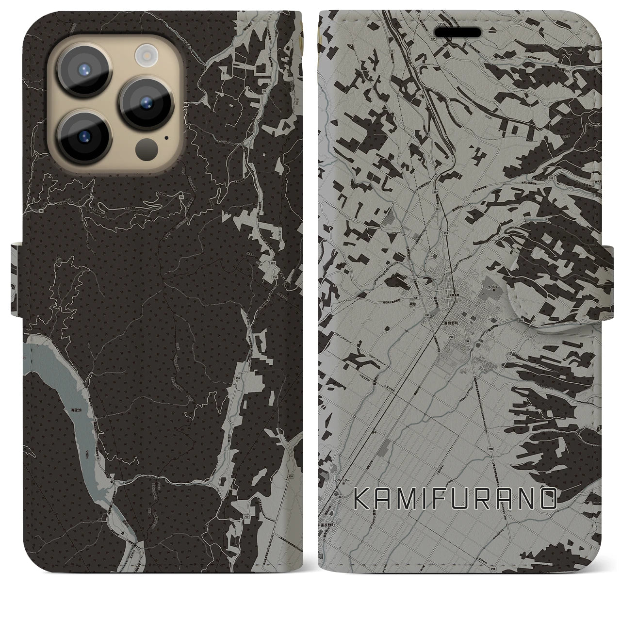 【上富良野(北海道)】地図柄iPhoneケース(手帳タイプ)