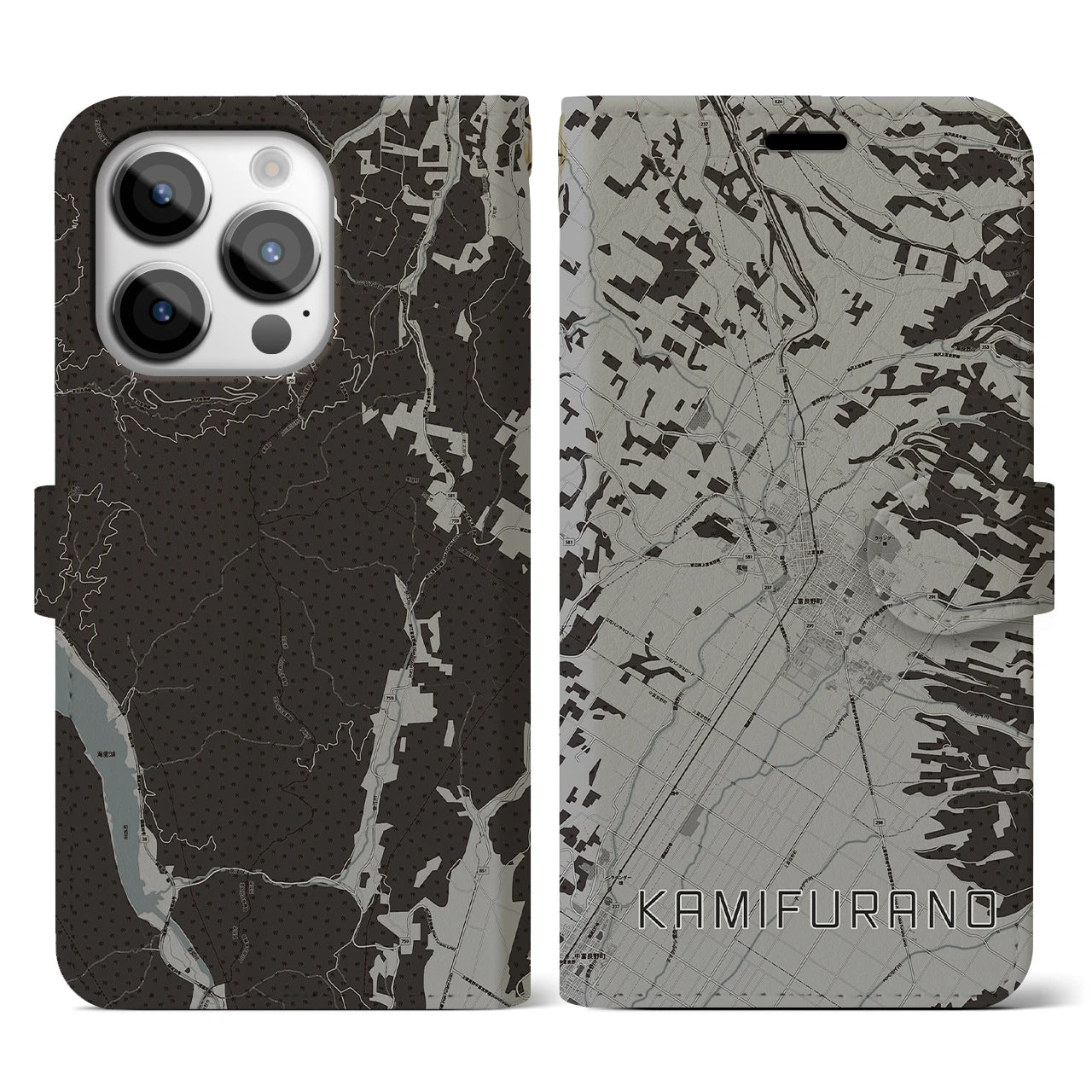 【上富良野(北海道)】地図柄iPhoneケース(手帳タイプ)