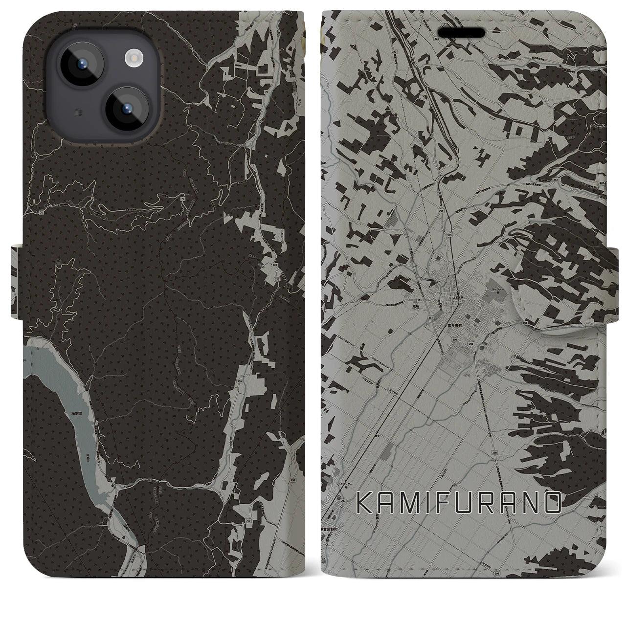 【上富良野(北海道)】地図柄iPhoneケース(手帳タイプ)