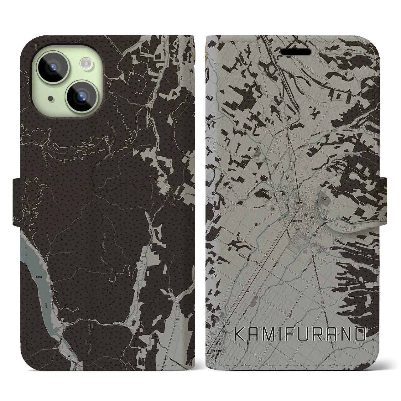 【上富良野(北海道)】地図柄iPhoneケース(手帳タイプ)