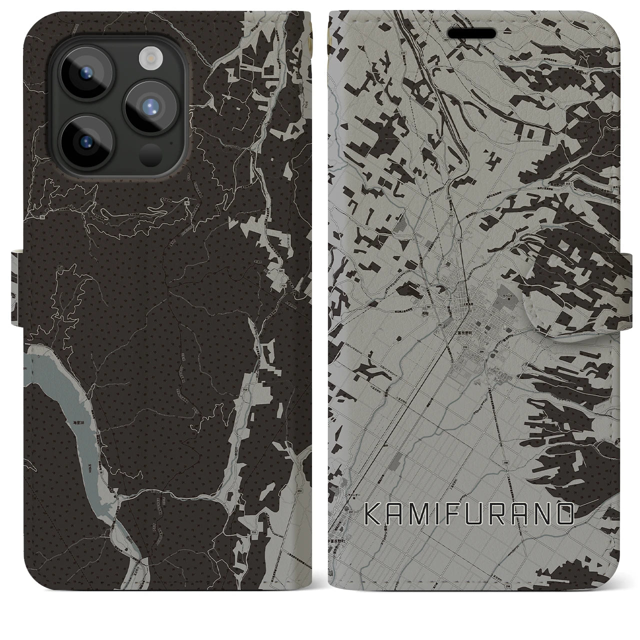 【上富良野(北海道)】地図柄iPhoneケース(手帳タイプ)