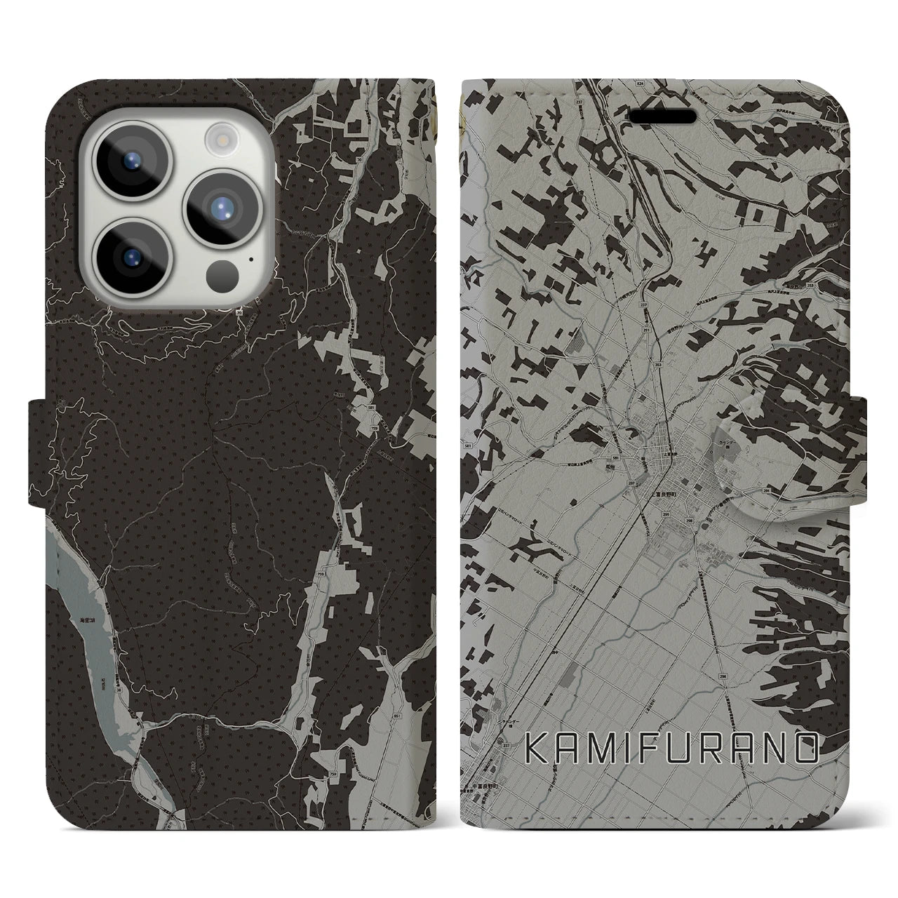 【上富良野(北海道)】地図柄iPhoneケース(手帳タイプ)