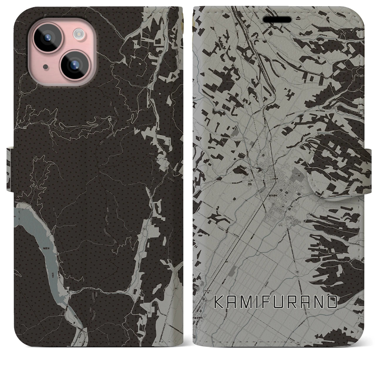 【上富良野(北海道)】地図柄iPhoneケース(手帳タイプ)