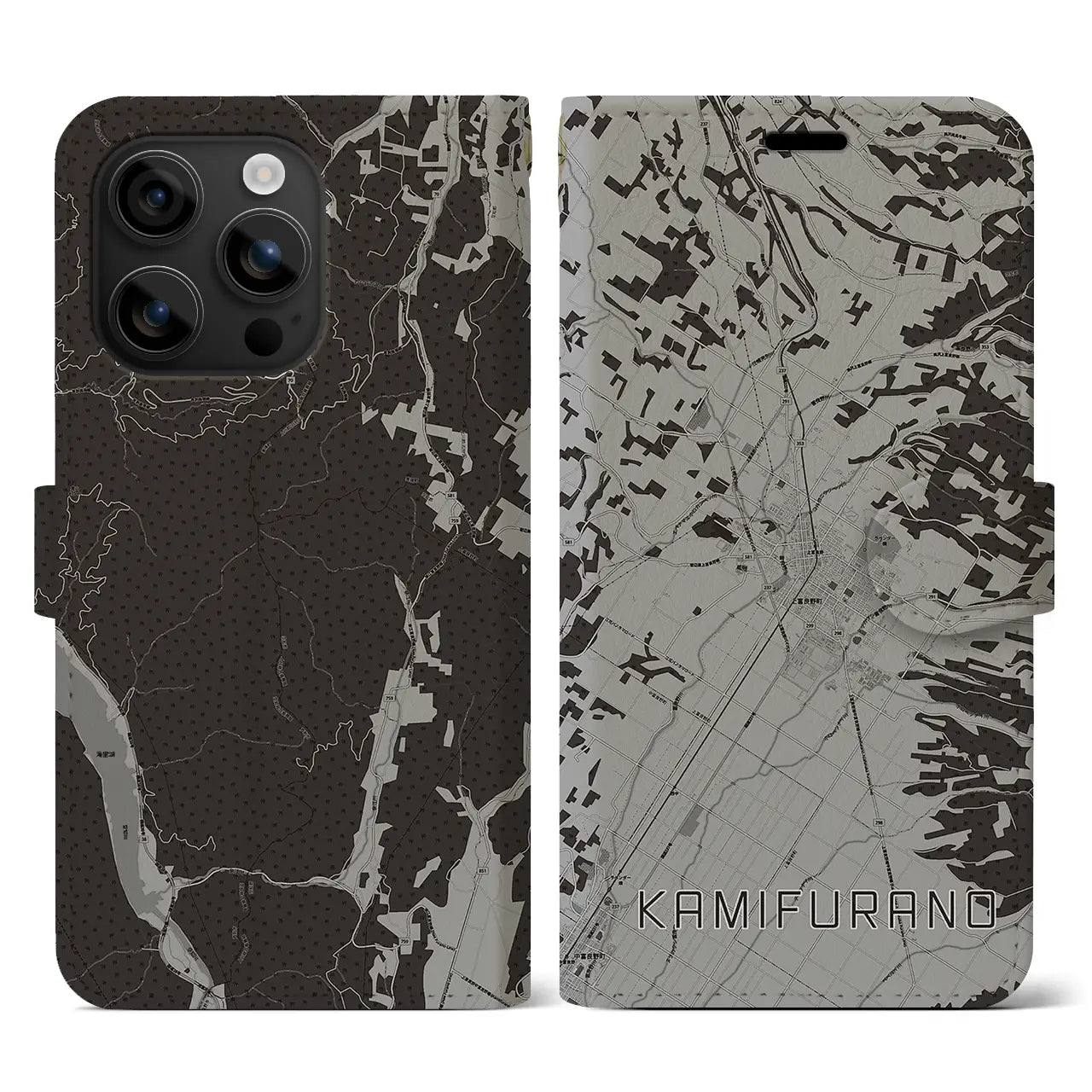 【上富良野(北海道)】地図柄iPhoneケース(手帳タイプ)