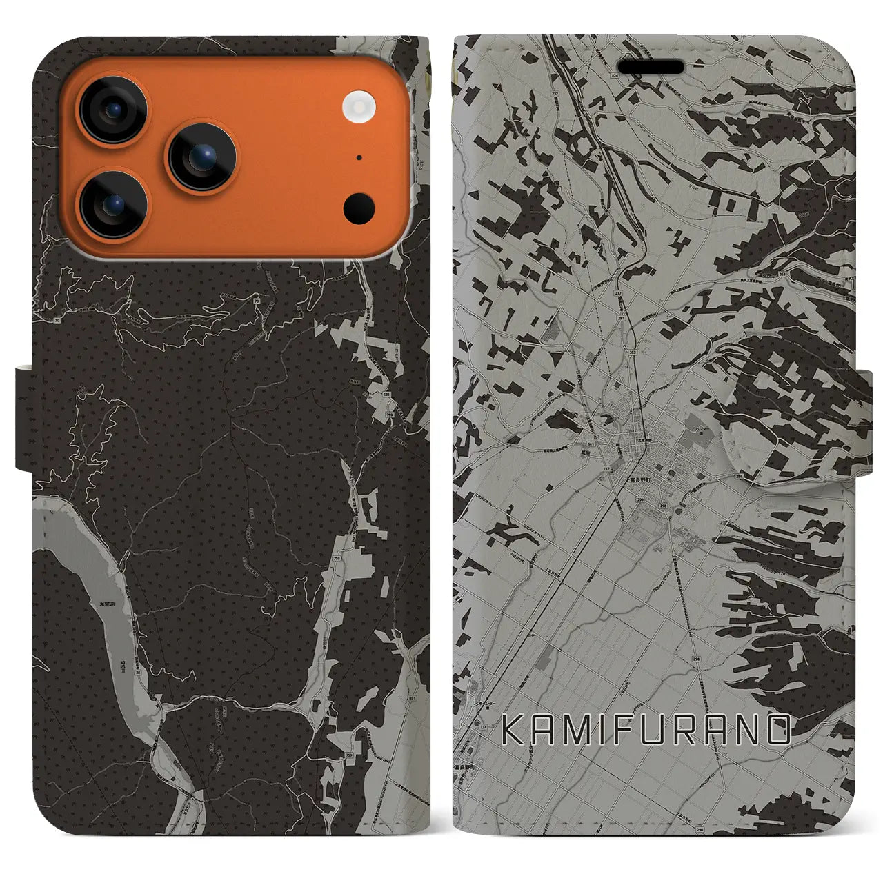 【上富良野(北海道)】地図柄iPhoneケース(手帳タイプ)