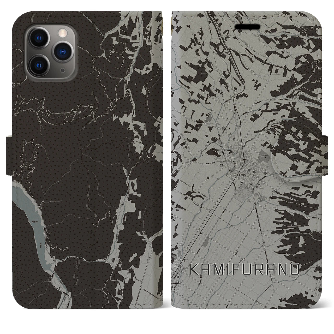 【上富良野(北海道)】地図柄iPhoneケース(手帳タイプ)