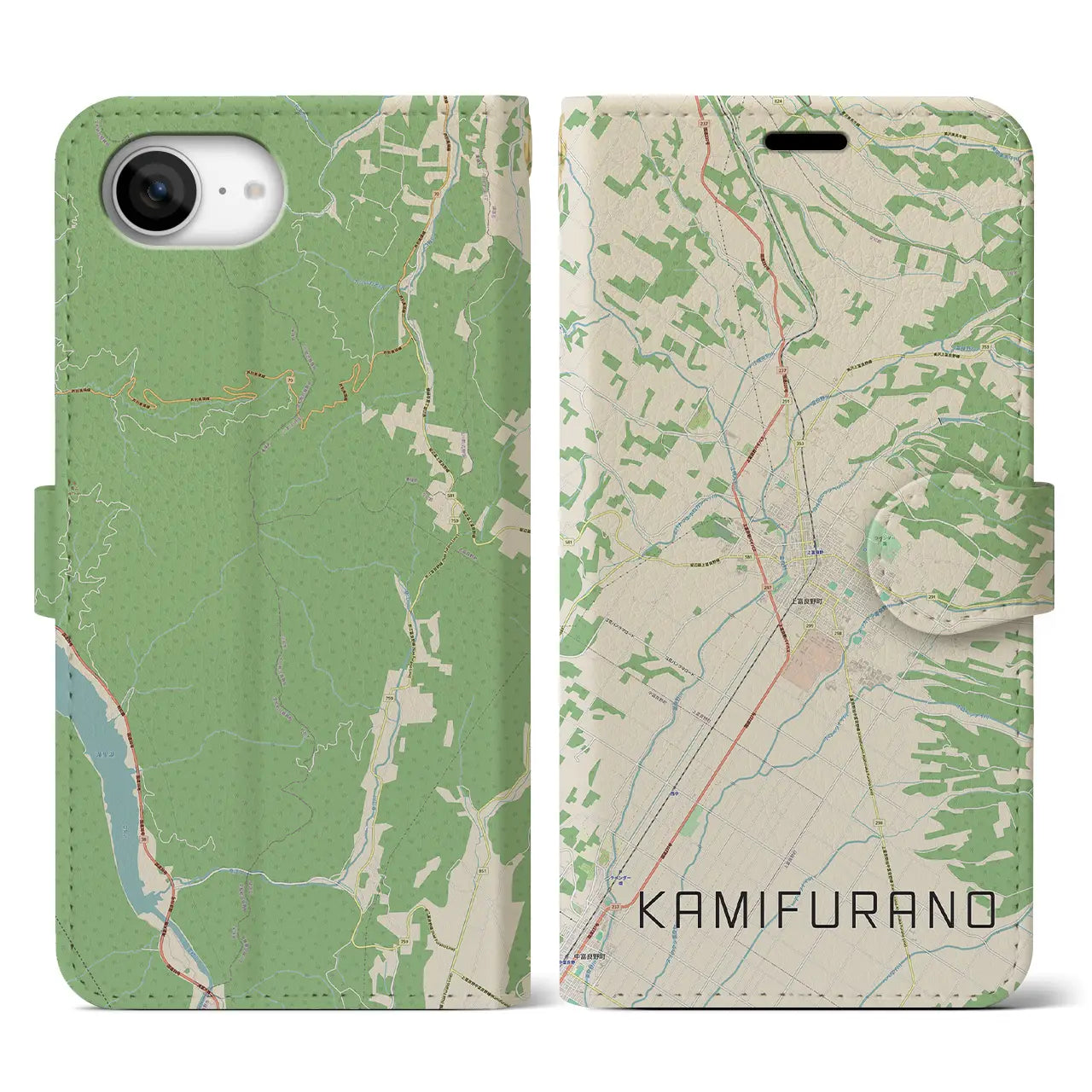 【上富良野(北海道)】地図柄iPhoneケース(手帳タイプ)