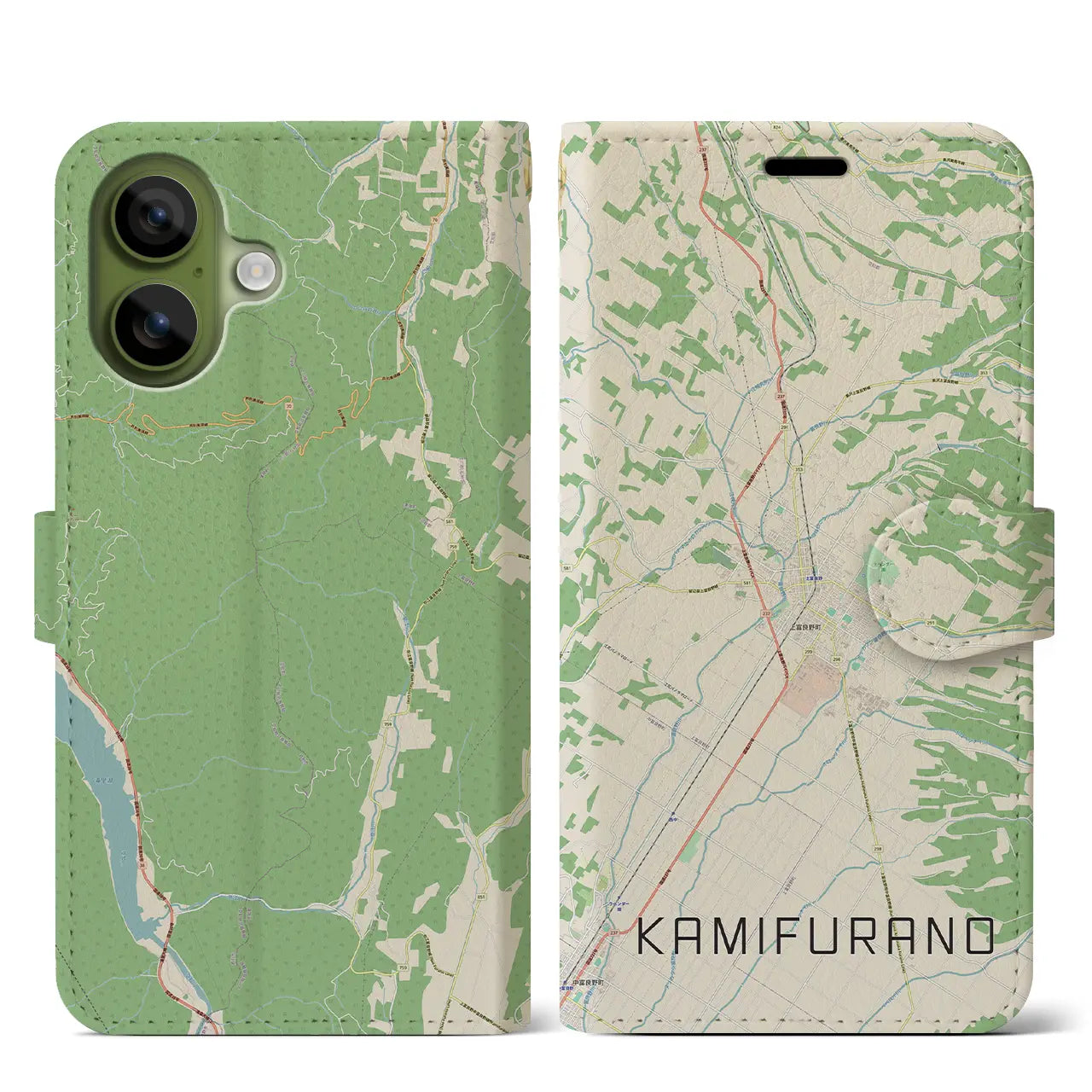 【上富良野(北海道)】地図柄iPhoneケース(手帳タイプ)