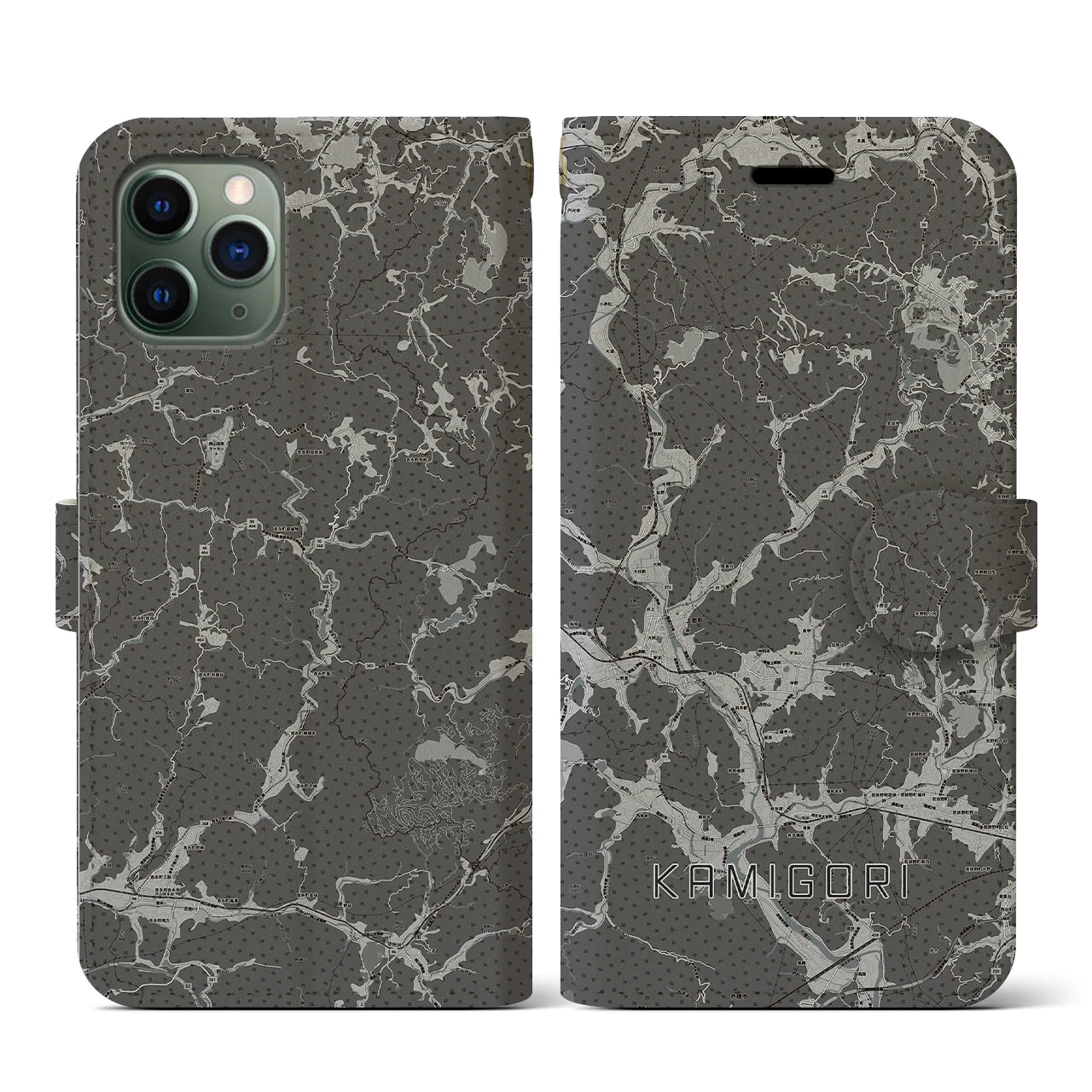【上郡(兵庫県)】地図柄iPhoneケース(手帳タイプ)モノトーン・iPhone 11 Pro 用
