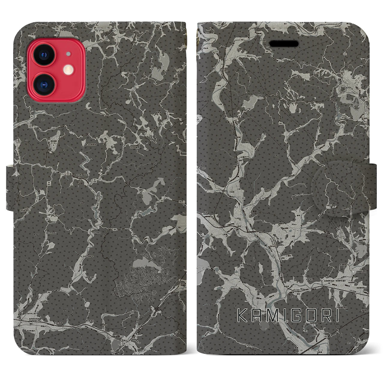 【上郡(兵庫県)】地図柄iPhoneケース(手帳タイプ)モノトーン・iPhone 11 用