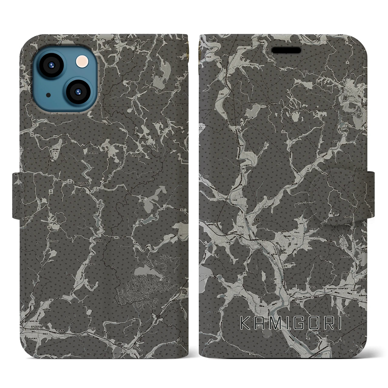 【上郡(兵庫県)】地図柄iPhoneケース(手帳タイプ)モノトーン・iPhone 13 用