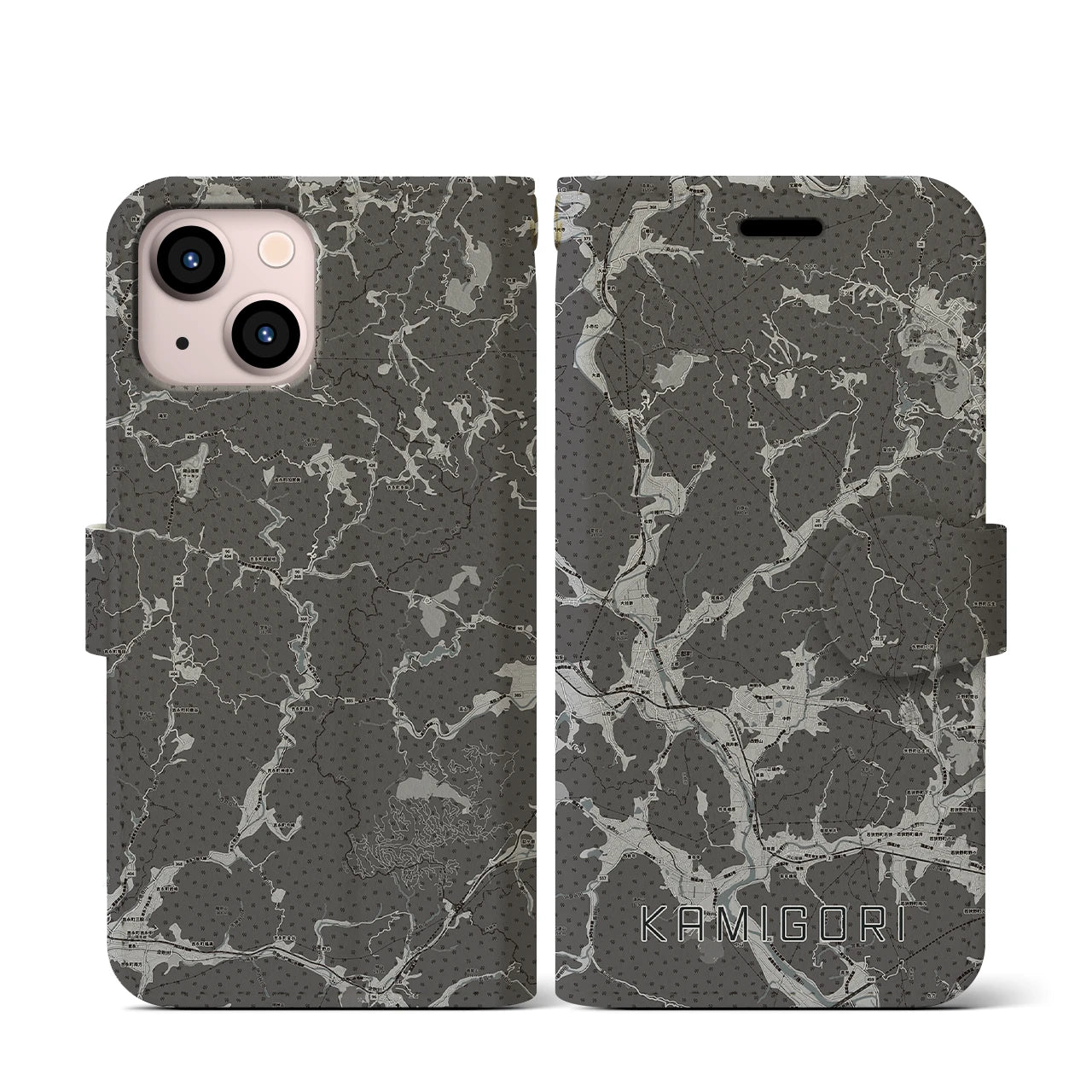 【上郡(兵庫県)】地図柄iPhoneケース(手帳タイプ)モノトーン・iPhone 13 mini 用