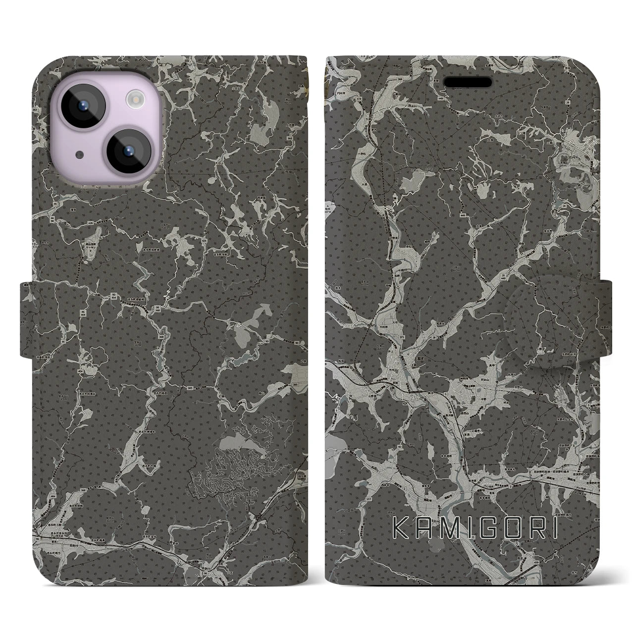 【上郡(兵庫県)】地図柄iPhoneケース(手帳タイプ)モノトーン・iPhone 14 用