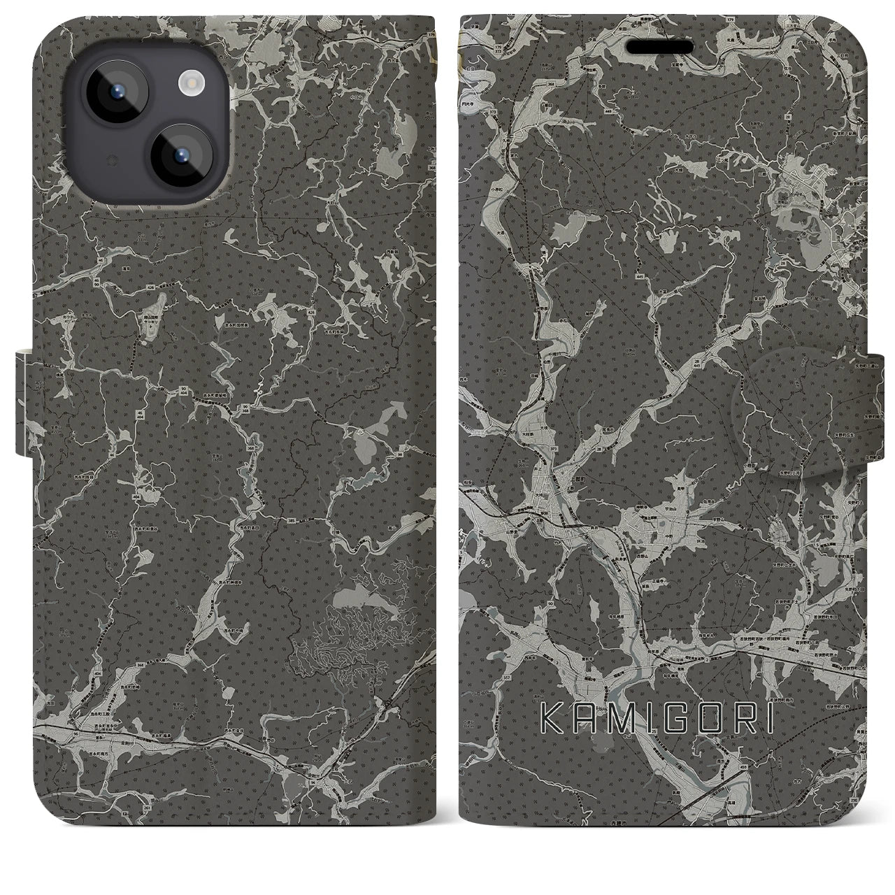 【上郡(兵庫県)】地図柄iPhoneケース(手帳タイプ)モノトーン・iPhone 14 Plus 用