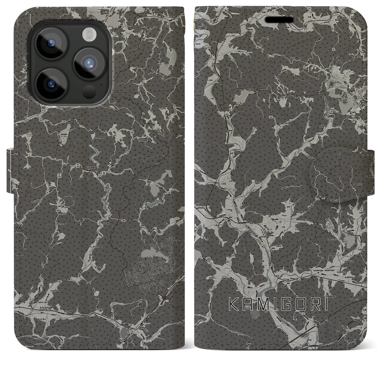 【上郡(兵庫県)】地図柄iPhoneケース(手帳タイプ)モノトーン・iPhone 15 Pro Max 用