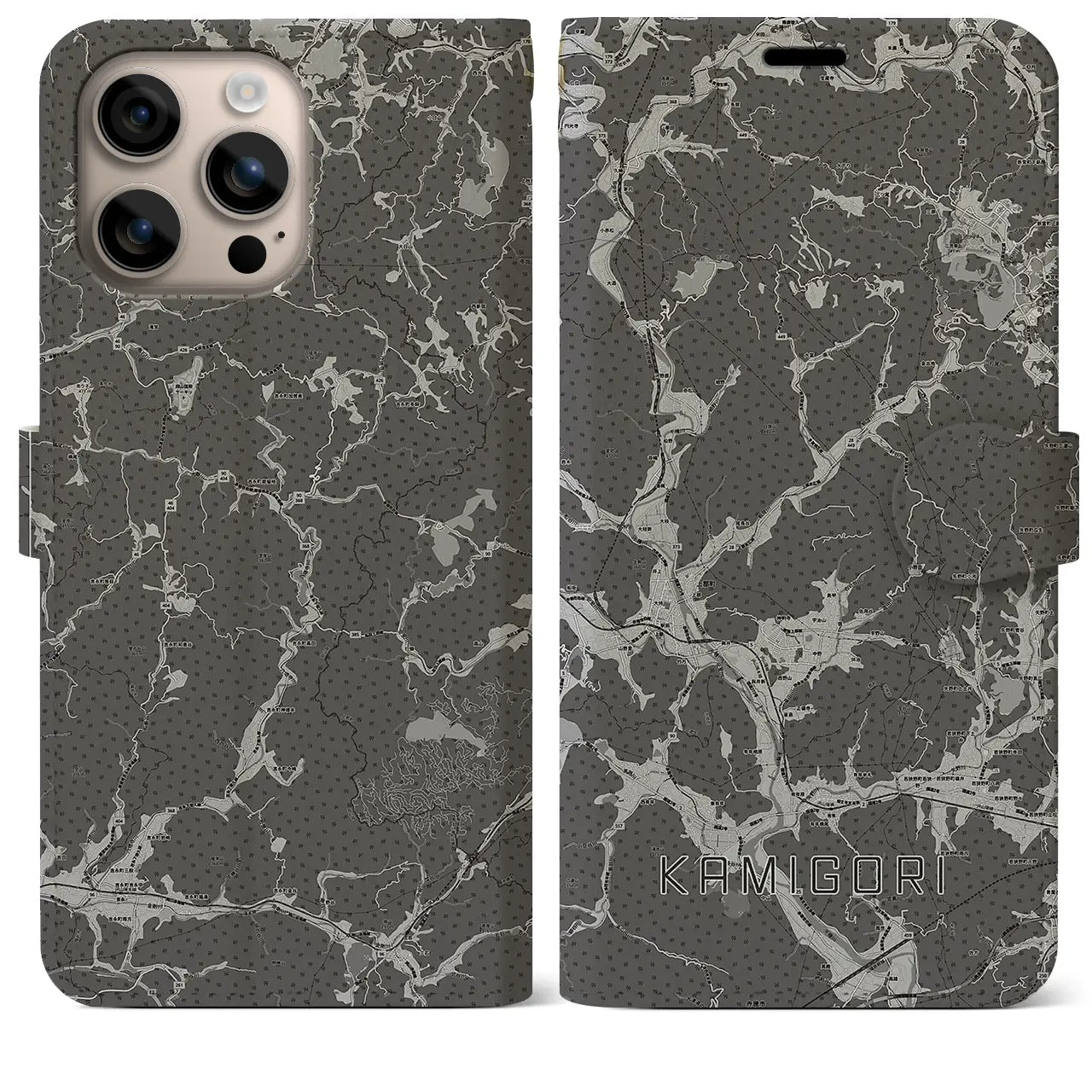 【上郡(兵庫県)】地図柄iPhoneケース(手帳タイプ)モノトーン・iPhone 16 Plus 用