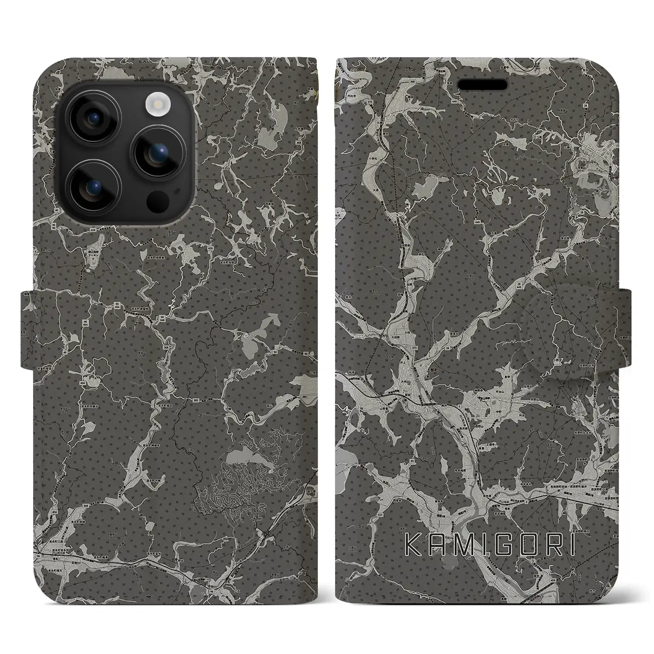 【上郡(兵庫県)】地図柄iPhoneケース(手帳タイプ)モノトーン・iPhone 16 用