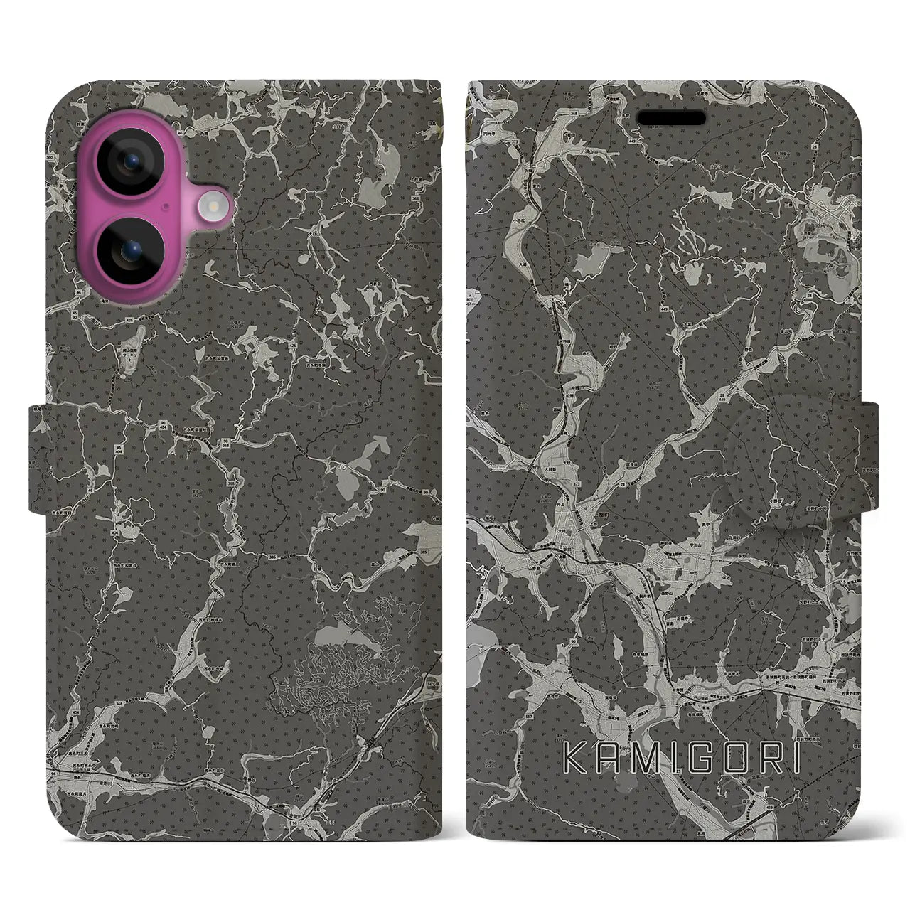 【上郡(兵庫県)】地図柄iPhoneケース(手帳タイプ)モノトーン・iPhone 16 Pro 用