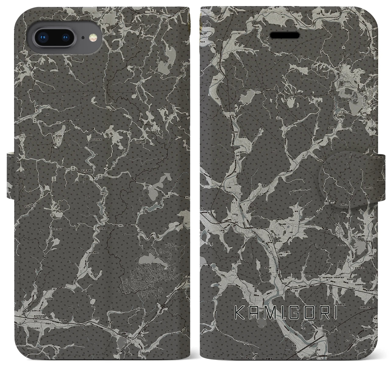 【上郡(兵庫県)】地図柄iPhoneケース(手帳タイプ)モノトーン・iPhone 8Plus /7Plus / 6sPlus / 6Plus 用