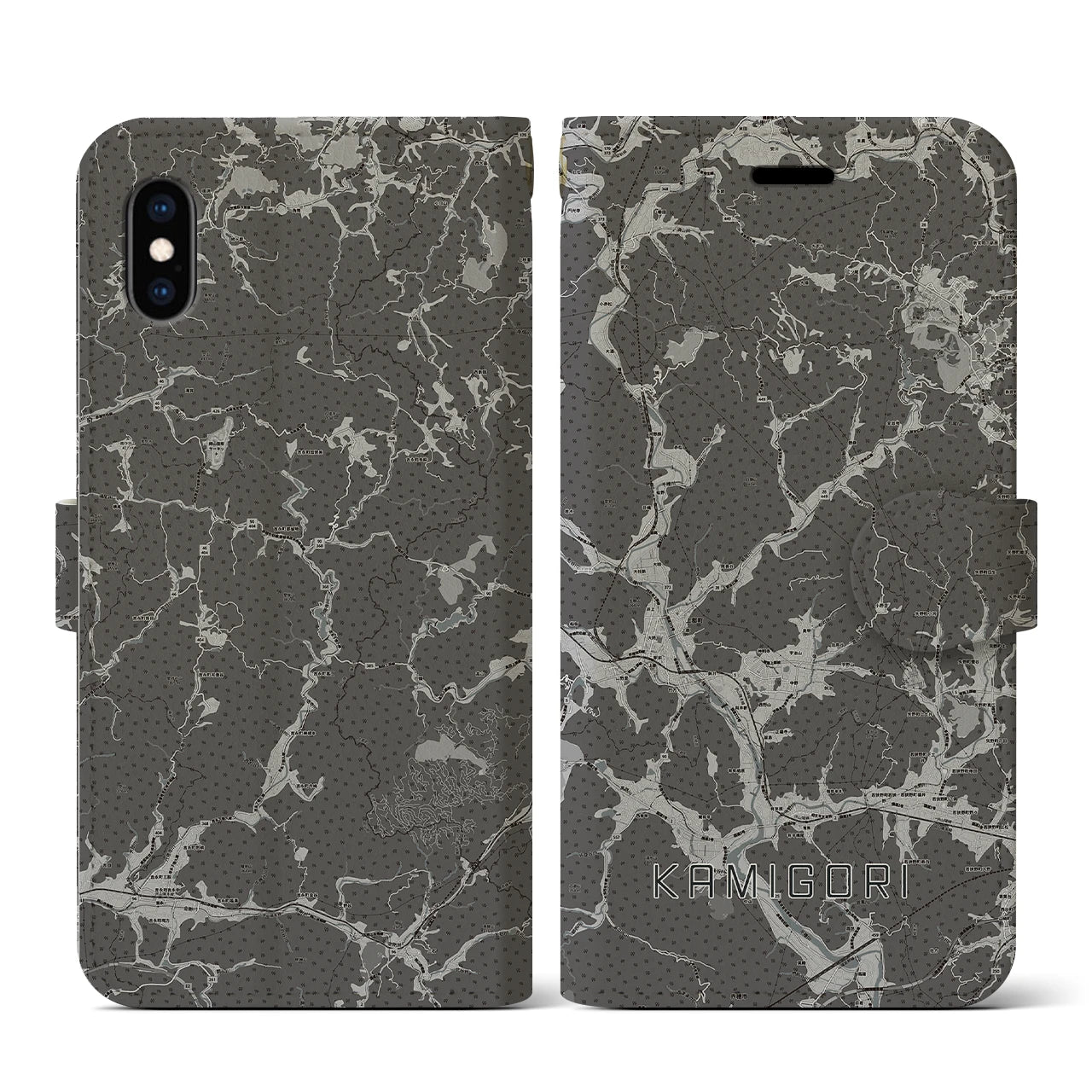 【上郡(兵庫県)】地図柄iPhoneケース(手帳タイプ)モノトーン・iPhone XS / X 用