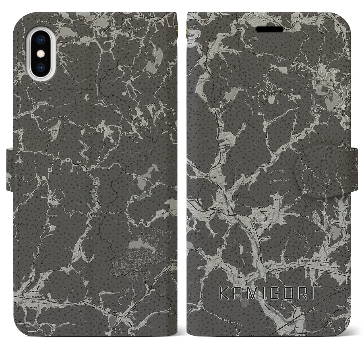 【上郡(兵庫県)】地図柄iPhoneケース(手帳タイプ)モノトーン・iPhone XS Max 用