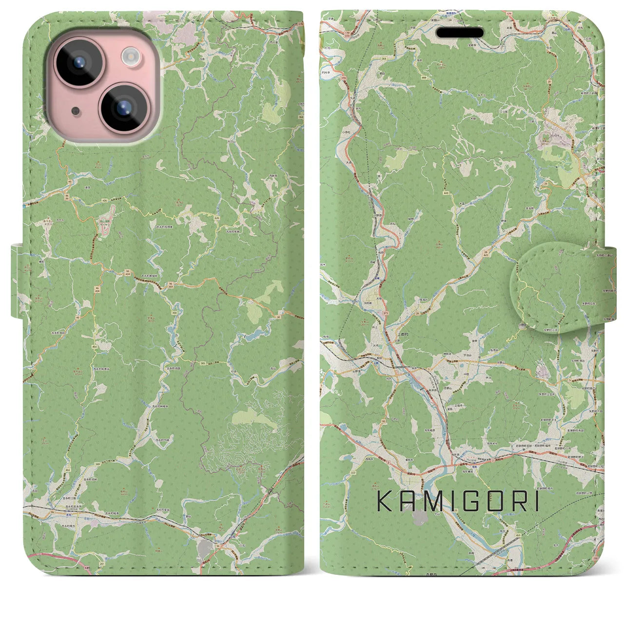 【上郡(兵庫県)】地図柄iPhoneケース(手帳タイプ)ナチュラル・iPhone 15 Plus 用