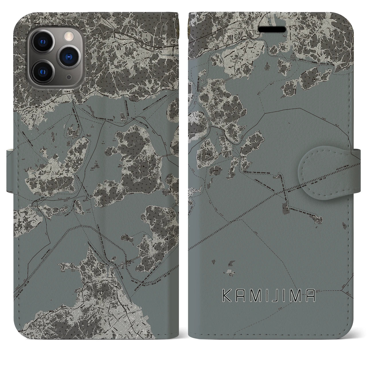 【上島(愛媛県)】地図柄iPhoneケース(手帳タイプ)モノトーン・iPhone 11 Pro Max 用