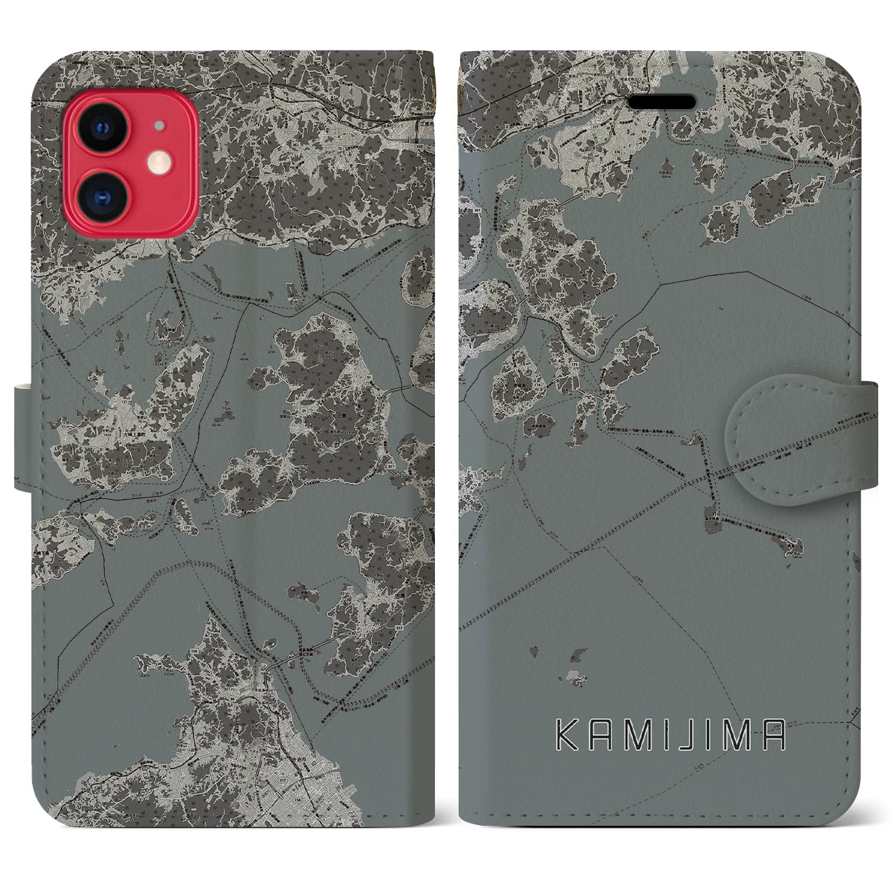 【上島(愛媛県)】地図柄iPhoneケース(手帳タイプ)モノトーン・iPhone 11 用