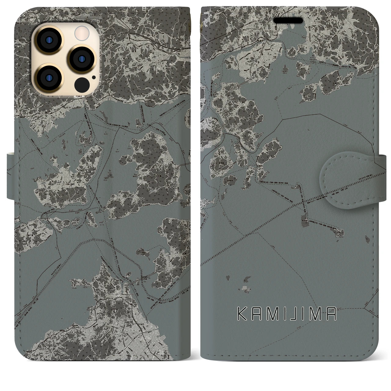 【上島(愛媛県)】地図柄iPhoneケース(手帳タイプ)モノトーン・iPhone 12 Pro Max 用