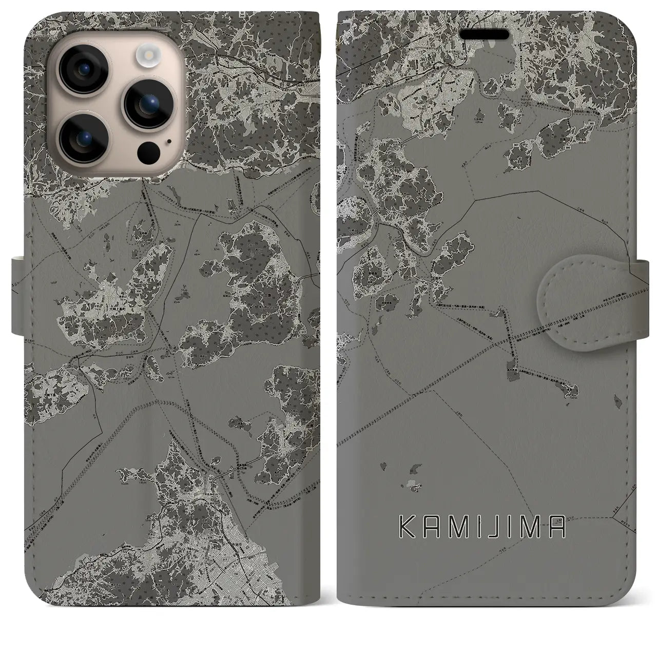 【上島(愛媛県)】地図柄iPhoneケース(手帳タイプ)モノトーン・iPhone 16 Plus 用