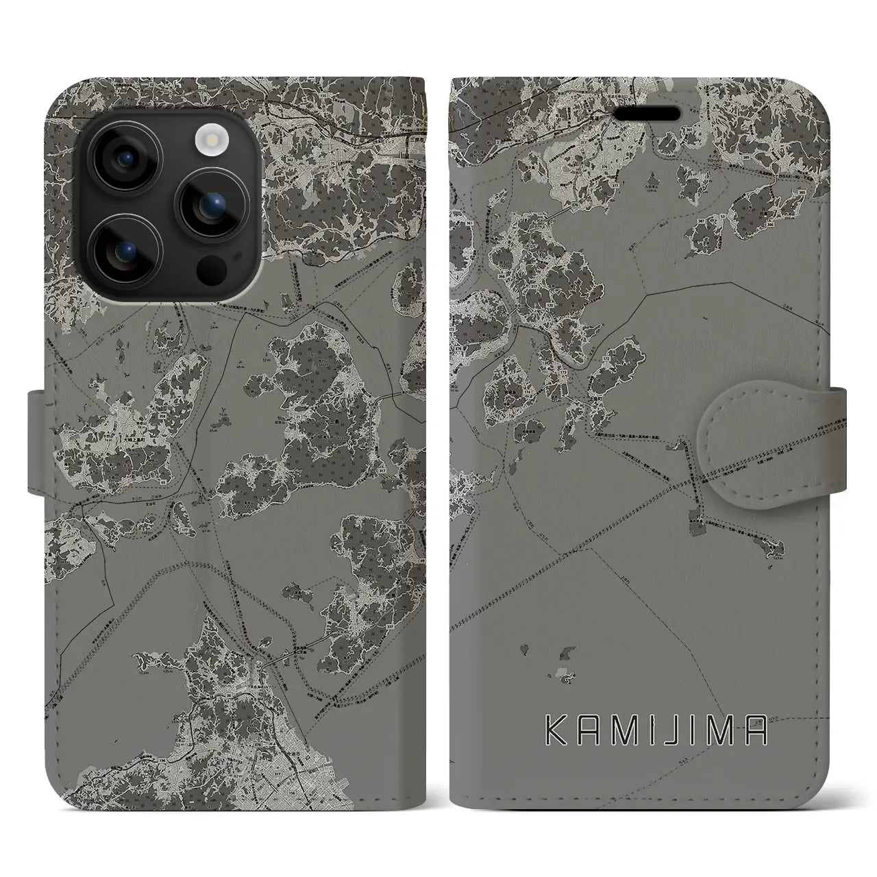 【上島(愛媛県)】地図柄iPhoneケース(手帳タイプ)モノトーン・iPhone 16 用