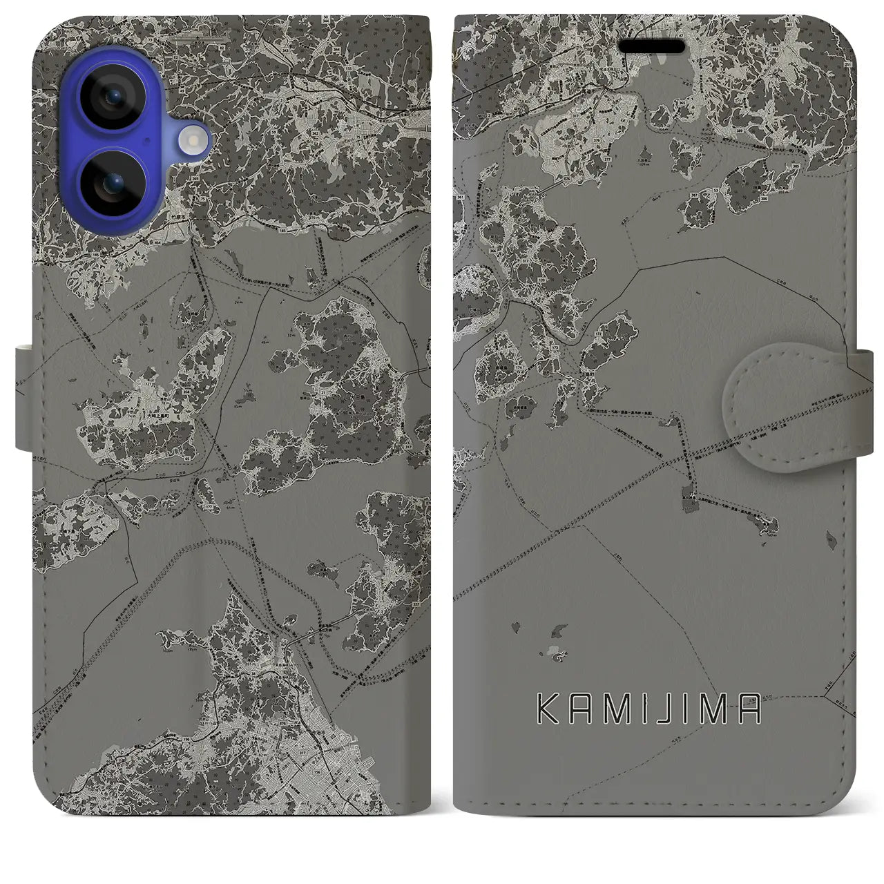 【上島(愛媛県)】地図柄iPhoneケース(手帳タイプ)モノトーン・iPhone 16 Pro Max 用