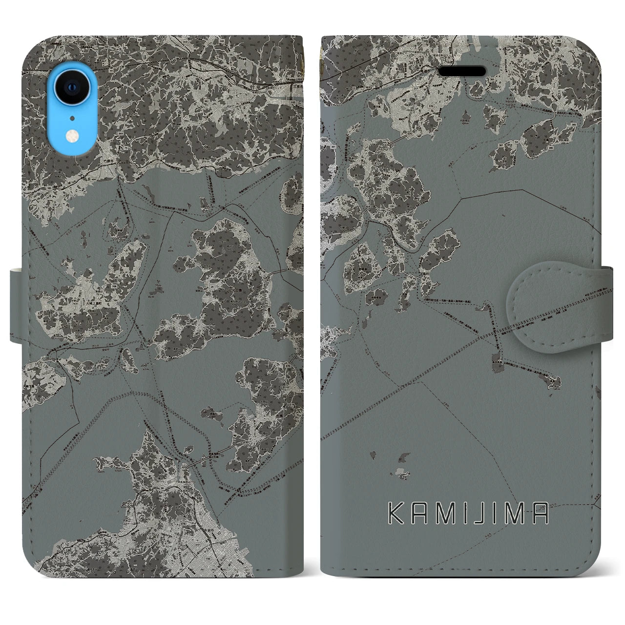 【上島(愛媛県)】地図柄iPhoneケース(手帳タイプ)モノトーン・iPhone XR 用