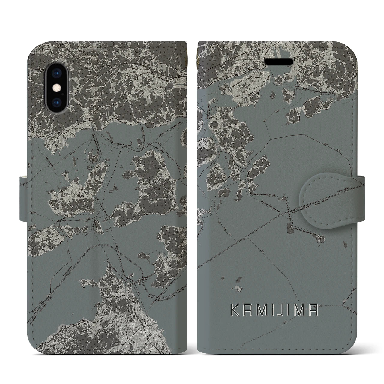 【上島(愛媛県)】地図柄iPhoneケース(手帳タイプ)モノトーン・iPhone XS / X 用