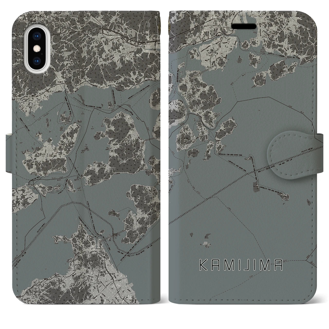 【上島(愛媛県)】地図柄iPhoneケース(手帳タイプ)モノトーン・iPhone XS Max 用