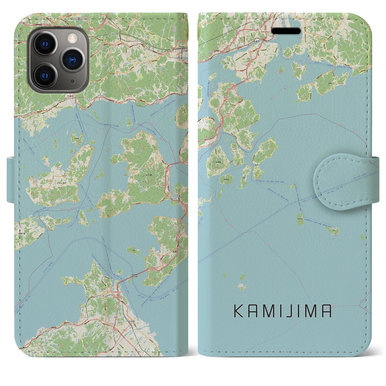 【上島(愛媛県)】地図柄iPhoneケース(手帳タイプ)ナチュラル・iPhone 11 Pro Max 用
