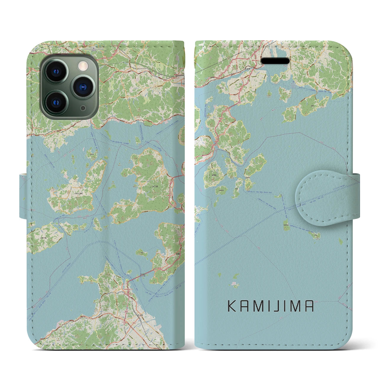 【上島(愛媛県)】地図柄iPhoneケース(手帳タイプ)ナチュラル・iPhone 11 Pro 用