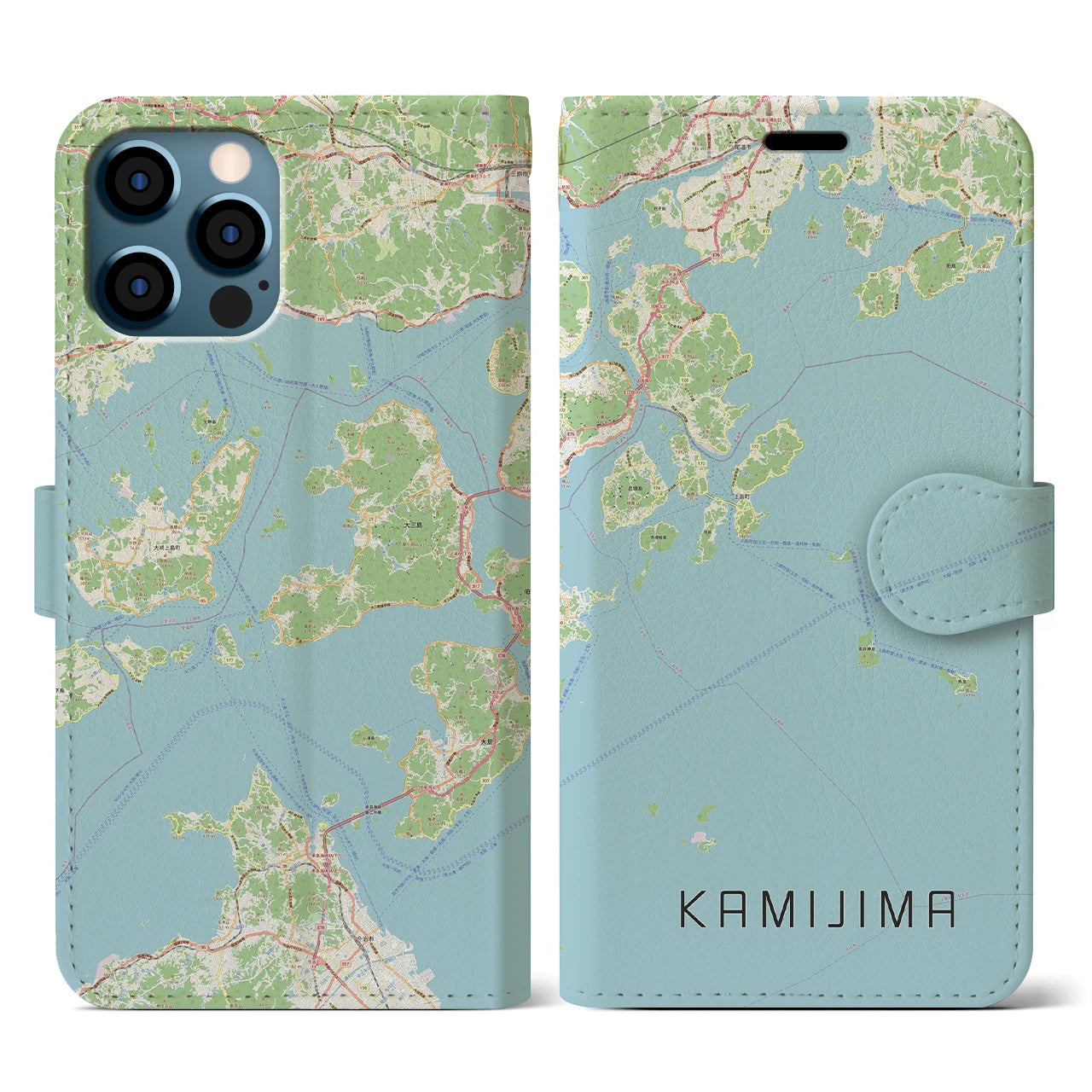 【上島(愛媛県)】地図柄iPhoneケース(手帳タイプ)ナチュラル・iPhone 12 / 12 Pro 用