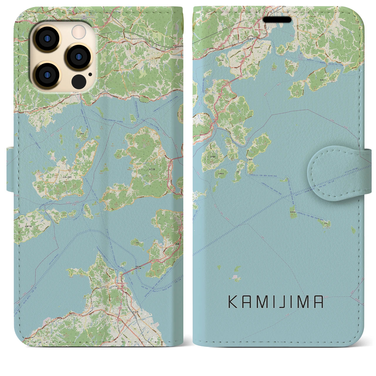 【上島(愛媛県)】地図柄iPhoneケース(手帳タイプ)ナチュラル・iPhone 12 Pro Max 用