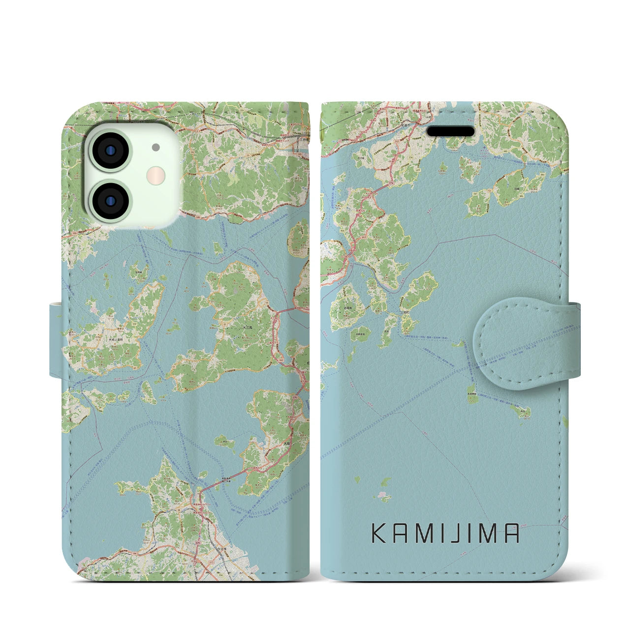 【上島(愛媛県)】地図柄iPhoneケース(手帳タイプ)ナチュラル・iPhone 12 mini 用