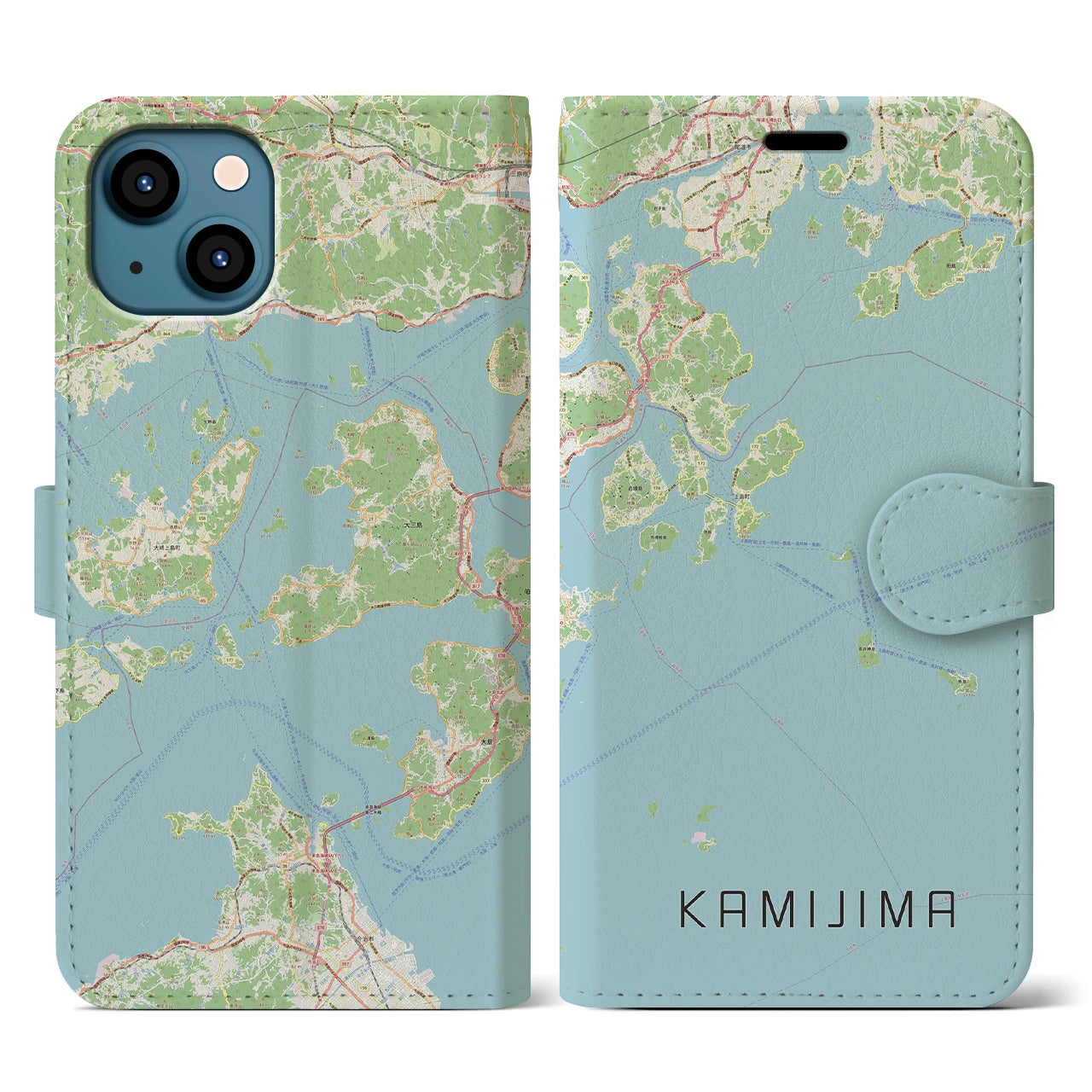 【上島(愛媛県)】地図柄iPhoneケース(手帳タイプ)ナチュラル・iPhone 13 用